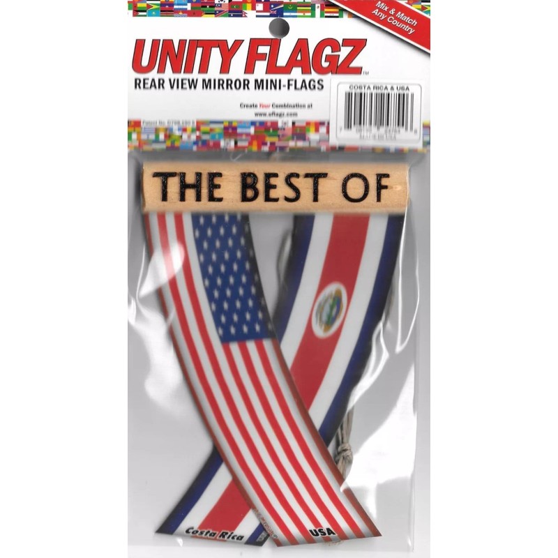 Rear view mirror car flags Costa Rica and USA unity