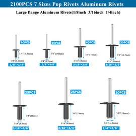 Sunxeke 210PCS Black Pop Rivets Assortment Kit,Includes 7 Sizes Large Flange Aluminum Rivets (1/8 inch 3/16 inch 1/4 inch) for DIY, Automotive Repairs,and More.Assorted Blind Rivets with Case