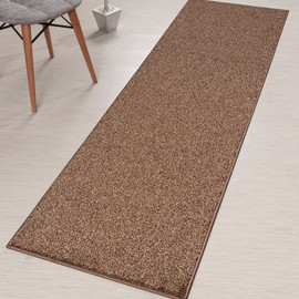 Custom Length Heavy Duty Residential Hallway Entryway Kitchen Floor Carpet Runner Rug | Slip Skid Resistant Rubber Backing, Brown, 26 inch x 9 feet