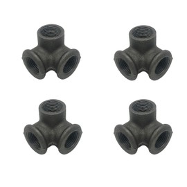 1/2 Inch 3，4，5，6 Way Industrial Cast Iron Pipe Fitting, Pipe Components For Building Tables, Chairs, Shelving, and Custom Furniture, Fits Standard Half Inch Pipes and Nipples, 4 Pack (3 Way)