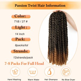 8 Packs Passion Twist Hair 14 Inch Pre-twisted Passion Twist Crochet Hair Pre-looped Crochet Braids for Black Women Ombre Honey Blonde Synthetic Passion Twists Braiding Hair Extensions