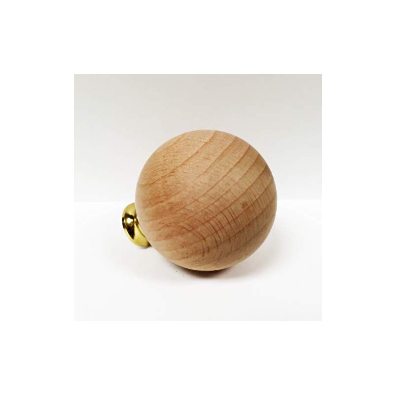 Lamp Finial-Beech Wood Ball-W/Dual Thread Base-Large (Polished Brass)