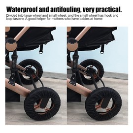 4PCS Infant Stroller Wheel Cover Black Baby Stroller Oxford Fabric Wheels Covers (Large (Single Pack))