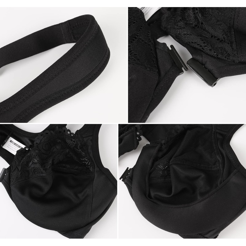 DotVol Women's Front Closure Wide Strap Underwire Bra Lace Plus