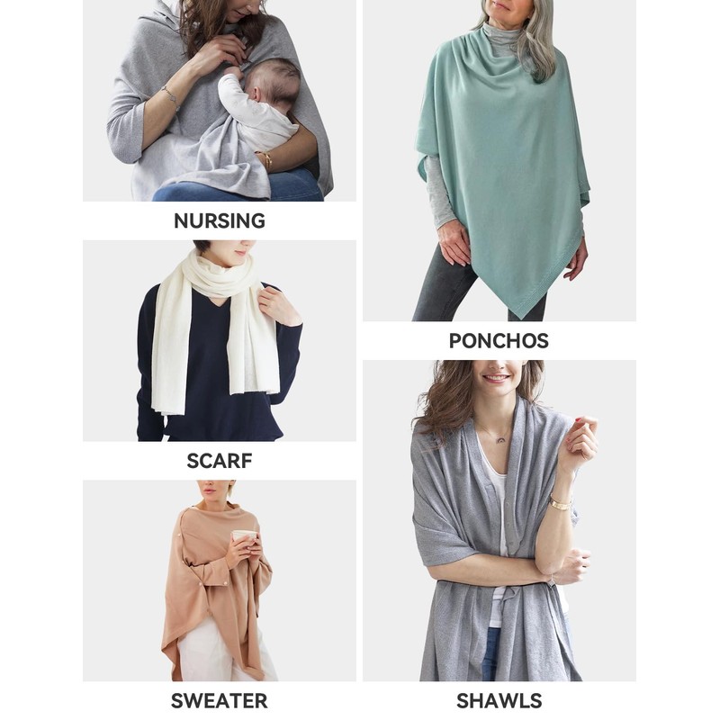 DiaryLook Ladies Button Cashmere Feel Multiway Poncho Shawl Scarf Wrap