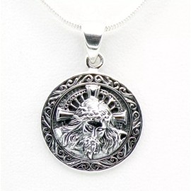 Unbranded 925 Sterling Silver Jesus Christ on the Cross Pendant, Oxidized, w/ Silver Chain