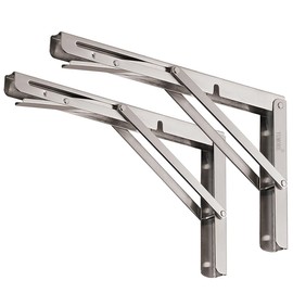 YUMORE Folding Shelf Brackets 12", Max Load: 330lb Heavy Duty Stainless Steel Collapsible Shelf Bracket for Table Work Bench, Space Saving DIY Bracket, Pack of 2