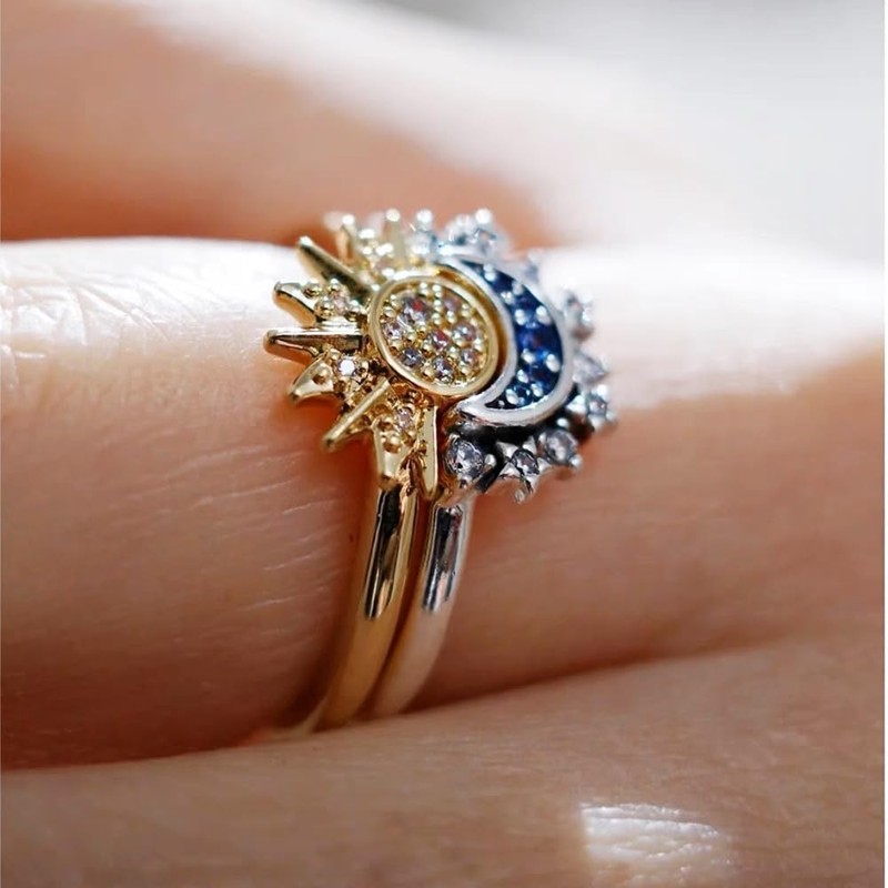 xinyee Sun and Moon Ring Set Stackable Women's Ring, Adjustable