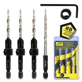 JNB Pro Countersink Drill Bit Set – 8 Tapered Countersink Bits with Adjustable Collar, Easy Change Hex Wrench, Includes 3+1 Free Extra #8 Bits, Precision Design for Drilling & Woodworking, 11/64"