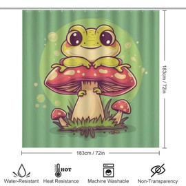 Watercolor Mushroom Frog Shower Curtain Sets with Non-Slip Rug, Toilet Lid Cover And Bath Mat, Cartoon Forest Cute Animals Shower Curtain Sets with 12 Hooks, Shower Curtain for Bathroom Set Decor