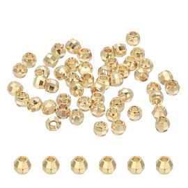 PATIKIL 3 mm 14k Light Gold Plated Laser Filled Spacer Beads, 50 Pieces Metal Smooth Faceted Round Ball Beads for Bracelet Jewellery Making Necklace DIY