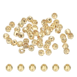 PATIKIL 3 mm 14k Light Gold Plated Laser Filled Spacer Beads, 50 Pieces Metal Smooth Faceted Round Ball Beads for Bracelet Jewellery Making Necklace DIY