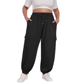 OLRIK Plus Size Teacher Outfits for Women Relaxed-Fit Sweatpants Baggy Cargo Pants with Pockets Black-4X