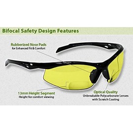 Bifocal Safety Glasses in Polycarbonate Yellow Lens +2.00 Diopter
