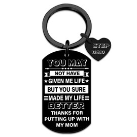 Ikacvb Step Dad Keychain - Best Bonus Dad Gifts From Step Daughter Son - Fathers Day Gift, Birthday, Christmas, Thank You - Stainless Steel, Laser Engraved, Black