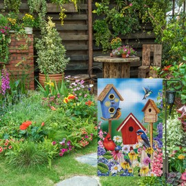 Wodison Spring Summer Garden Flag 12x18 Double Sided, Burlap Small Cardinal Birdhouse Bird Floral Flags for Farmhouse Yard Outdoor Decoration