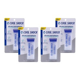 Cool Shock | Palillo Interdental 60pz. Doble punta con cepillo. Elimina residuos de comida y ayuda a prevenir el mal aliento. Práctico estuche. Caja con 4 pz