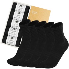 FOXHOME Men's Socks, Black Business Socks, No Stuffy, Tear-Resistant, Odor, Antibacterial, Deodorizing, Anti-pilling, Breathable, Combed Cotton, Men's Socks, Set of 5, 9.4 - 11.0 inches (24.0 - 28.0