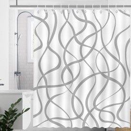 Avezano Grey Striped Shower Curtain Modern Abstract Wavy Grey Bathroom Shower Curtain Mid Century Striped Waterproof Fabric Shower Curtain Bathtub Decor with 12 Hooks 72 X 72 Inch (Grey)