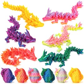 6PCS Mini 3D Printed Dragon Egg, Prefilled Dragon Eggs Toys Filled,3D Printed Dragon in Egg,Crystal Dragon Figurine Decor,Full Articulated Dragon