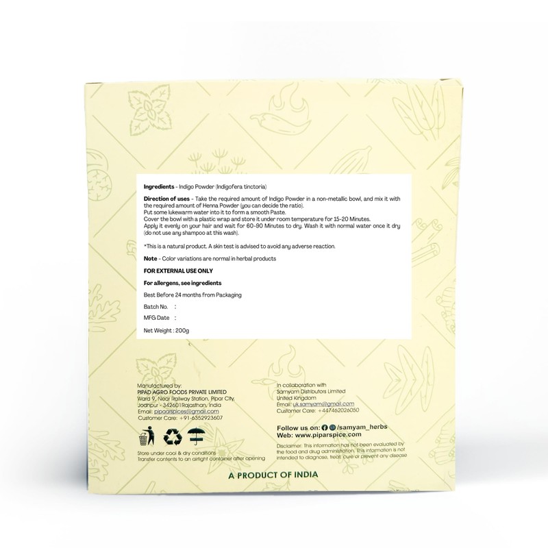 SAMYAM Natural Indigo Powder - 200g Pack | Natural Hair