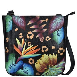 Anna by Anuschka Women's Medium Crossbody, Tropical Dreams Black, One Size
