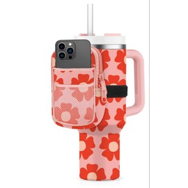 KATYDID Tumbler Zipper Pouch and Phone Holder with 3 Pockets - Compact Water Bottle Pouch for Wallet, Keys, and Phone - Premium Tumbler Accessories (Flower Power)