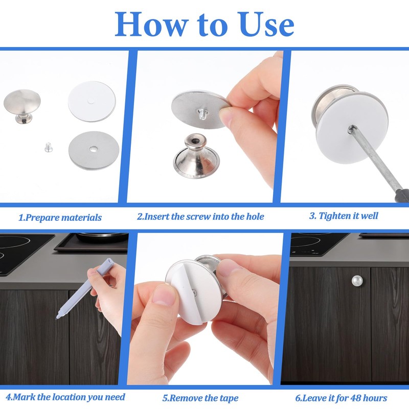 Zyghjort 4 PCS Adhesive Knobs, Self Adhesive Cabinet Knobs Stainless