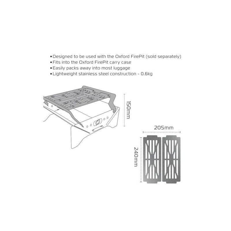 Oxford FirePit Grill for Compact Flat-Pack FirePit Barbecue, Stainless Steel