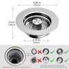 Universal Drain Strainer Kitchen Sink and Sink Plug, 3-in-1 Pop-Up