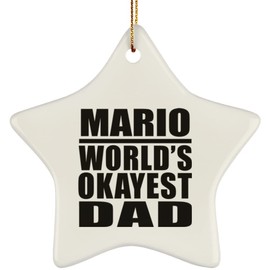 Designsify Christmas Tree Ornaments - Xmas Decorations Gifts - Mario World's Okayest Dad, Star Ornament - for Birthday Anniversary Thanksgiving Day Party, to Men Women Him Her Friend Mom Dad Wife