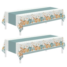 Thanksgiving Disposable Tablecloths,2 Pack Blue Pumpkin Maple Thanksgiving Plastic Table Cloths 54 x 108 Inch Thanksgiving Tablecloths for Rectangular Table,Home,Thanksgiving Parties,Outdoor Picnic