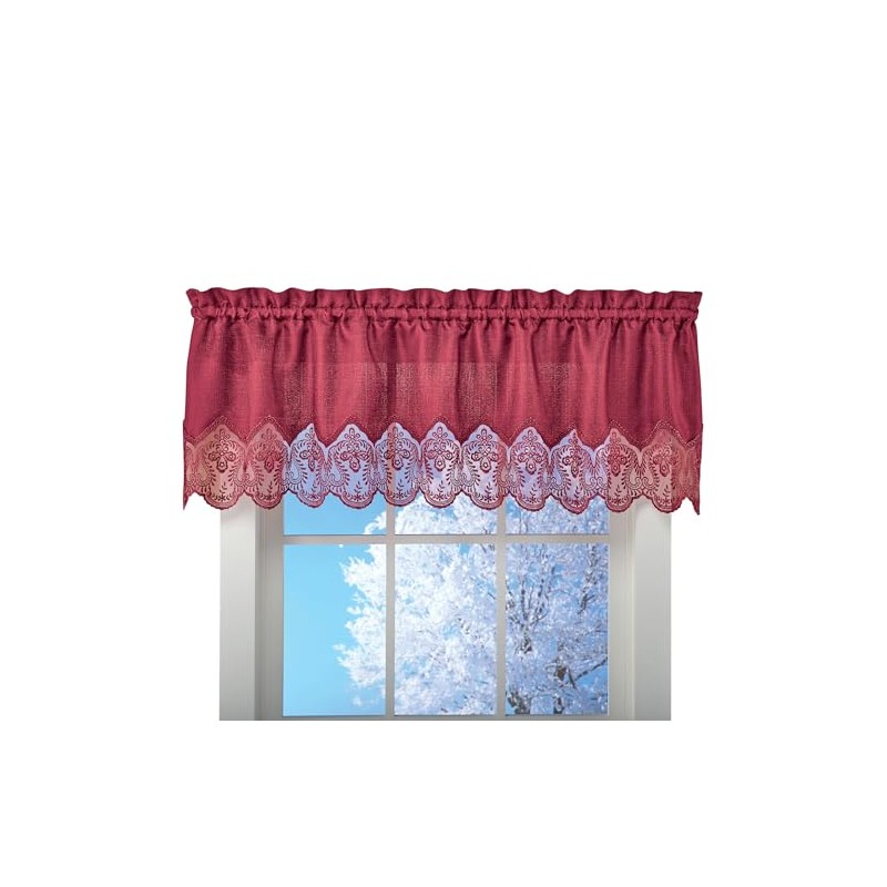 Collections Etc Elegant Lace Border Trimmed Solid-Colored Window Curtain