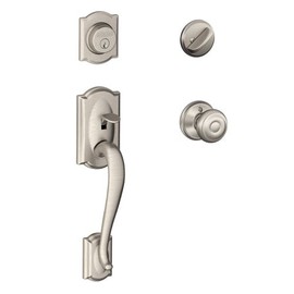 SCHLAGE Camelot Single Cylinder Handleset and Georgian Knob, Satin Nickel (F60 CAM 619 GEO)