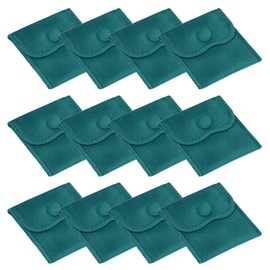 PATIKIL 3x3 Inch Velvet Jewelry Pouches, 12 Pcs Jewelry Packaging Gift Bags with Snap Button for Bracelet Necklace Rings Watch, Dark Green