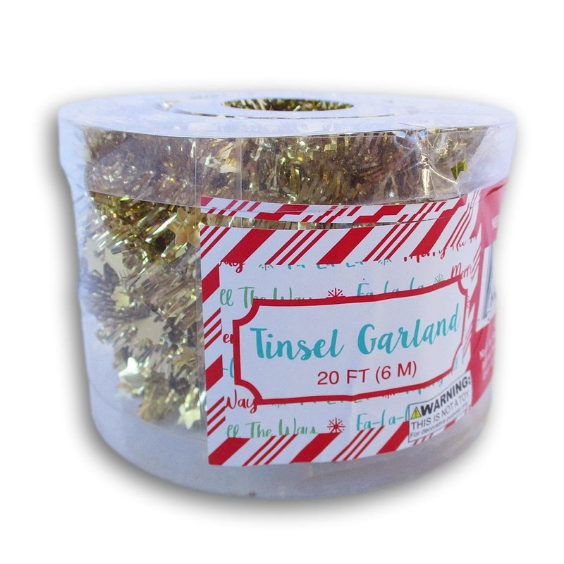 Christmas Holiday Tinsel and Stars Wired Decorative Garland - 20