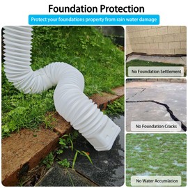 HAHOME 2 Pack Rain Gutter Downspout Extensions,Drain Downspout Extender Diverter, Flexible Downspout Extensions Can Extendable from 21 to 60 Inches (White)