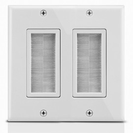 Fosmon 2-Gang Wall Plate, Brush Style Opening Passthrough Low Voltage Cable Plate In-Wall Installation for Speaker Wires, Coaxial Cables, HDMI Cables, or Network/Phone Cables