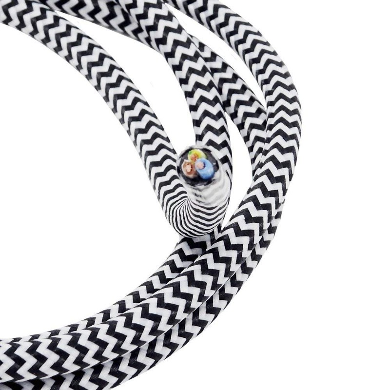 10 m Fabric Cable Black White Serrated 3G 0.75 mm²