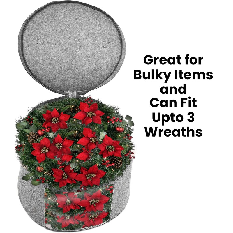 Christmas Wreath Storage Bag,Collapsible Felt Holiday Garland Container with Zipper