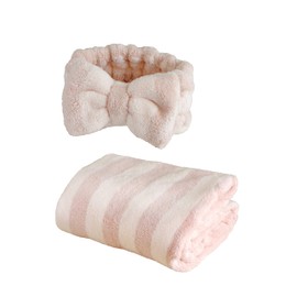 CBJAPAN Carari Hair Dry Towel & Hair Band, Microfiber with Absorption Power (4.5 Times) Pink, Quick Absorption in Fiber Gap, Quick Drying, Marshmallow Texture, Fluffy and Mochi, Hair Care Set