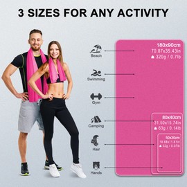 Flaveano Microfibre Towel, Travel Towel Set of 3 (180x90cm, 80x40cm, 50x30cm), Quick Drying for Camping, Swimming, Beach, Gym And Sports (70.9”x35.4”, 31.5”x15.8”, 19.7”x11.8”)