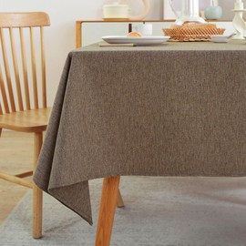 Laolitou Rectangle Tablecloth Linen Waterproof Textured Table Cloth, Washable Wrinkle Free Spill Proof Decorative Fabric Table Cover for Dining Table Farmhouse Kitchen, Coffee, 52x70 Inch