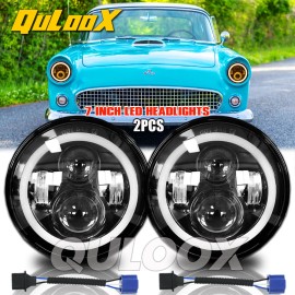 QULOOX 7 Inch Round LED Headlight DRL For Ford Thunderbird 1955-1958 Deluxe 1939-1951