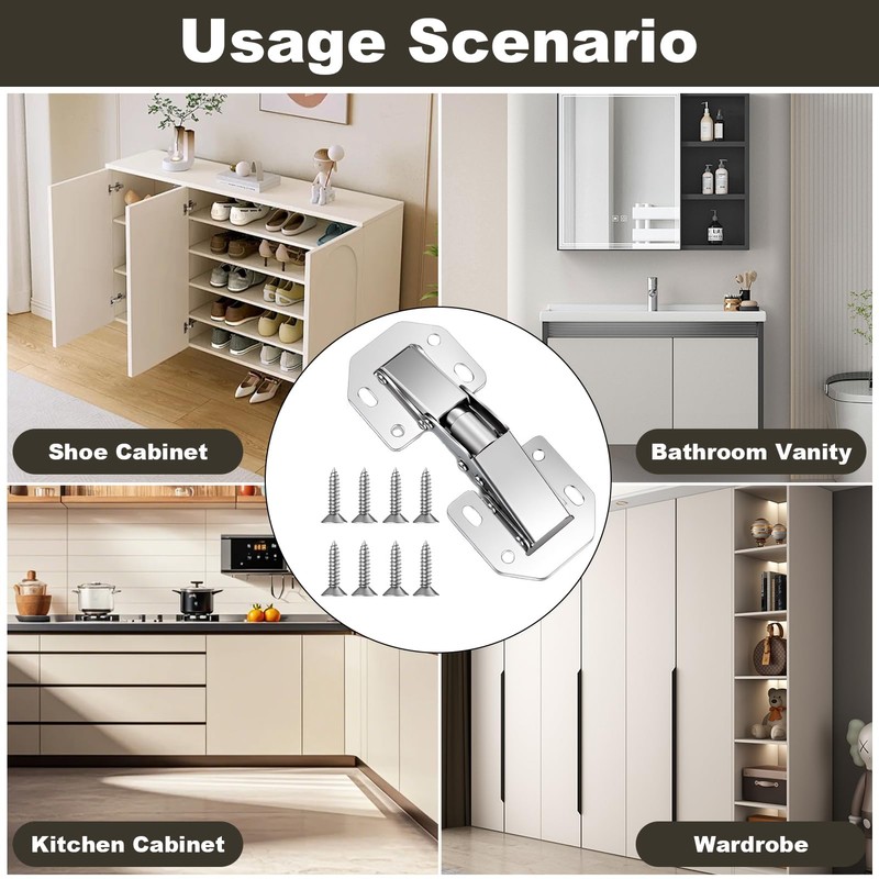 8 Sets Kitchen Cabinet Hinges with Screws 77 x 33mm