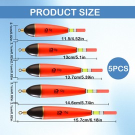 WQNNQW Luminous Float Fishing Floats Set of 5 Plastic Fishing Floats for Pike Perch Carp Perch 5g 8g 10g 12g 15g