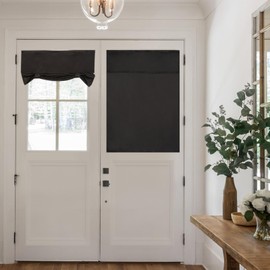 Blackout Door Curtains, Privacy French Door Curtains Window 26 X 40 Inch Front Door Curtain Darkening Curtains, Thermal Insulated Door Window Shades for Kitchen Bedroom Glass Door, Black 04