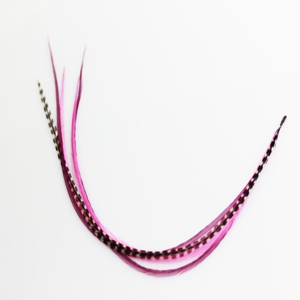 Pink & Black Mix 4"-7" Feathers for Hair Extension Includes 2 Silicone Micro Beads 5 Feathers