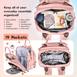 Dikaslon Diaper Bag Backpack with Portable Changing Pad, Pacifier Case and Stroller Straps, Large Unisex Baby Bags for Boys Girls, Multipurpose Travel Back Pack Moms Dads, Pink