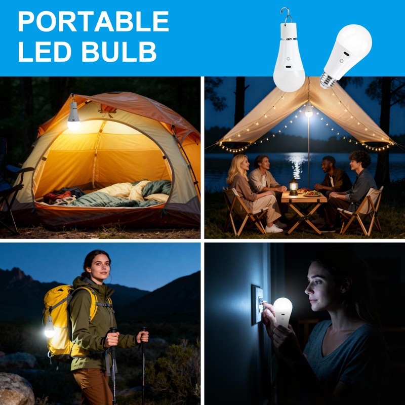 Powfloven E26 Rechargeable Light Bulbs with Remote and USB Charging,